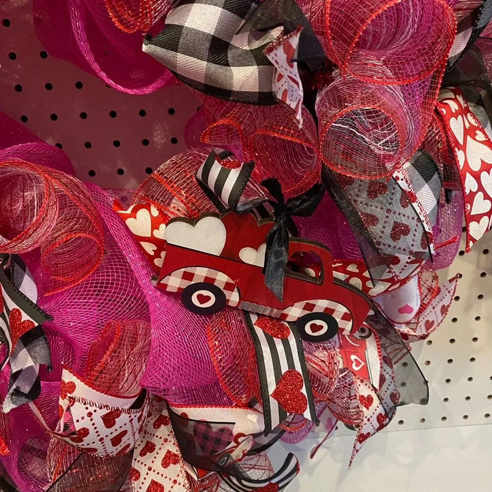 Pink/Red Valentine’s Day Wreath with Black and White Accents